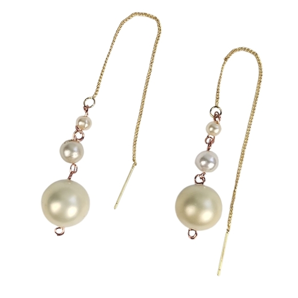 18K Gold Plated Brass Faux Pearl Drop Earrings - Picture 2 of 5